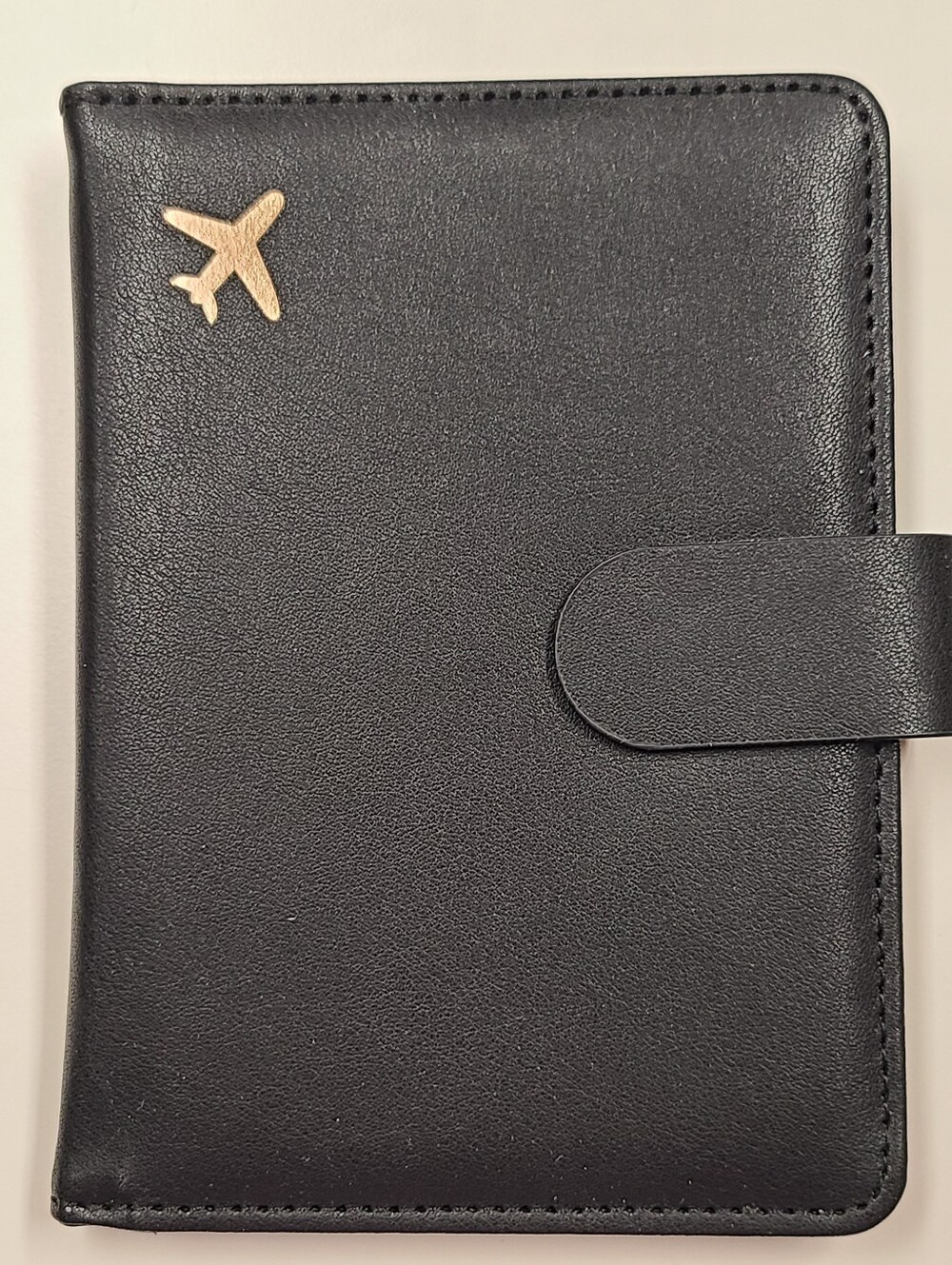 RFID Blocking Passport HolderTravel Wallet Holder Black with Gold Plane Accent
